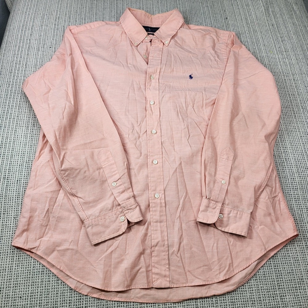 Ralph Lauren Shirt Mens XL Pink Solid Long Sleeve Button Front‎ Pony Logo